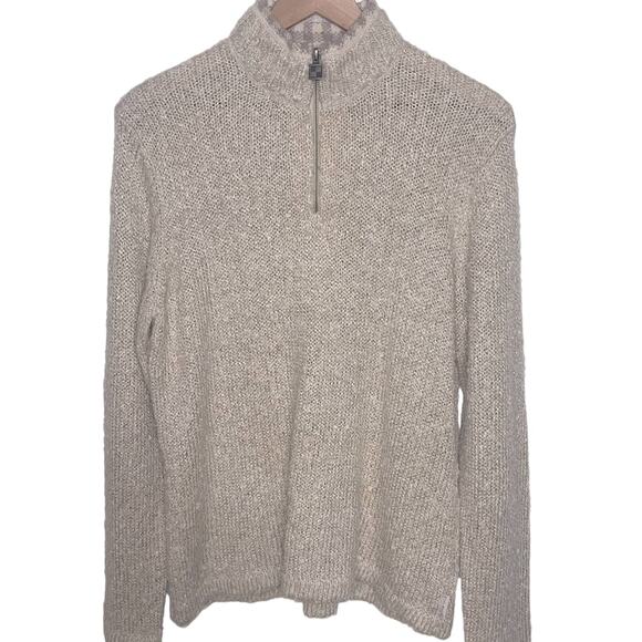 Woolrich Lambswool Sweater Womens Large Ivory 1/4 Zip Lagenlook Cream Ramie - Picture 1 of 8